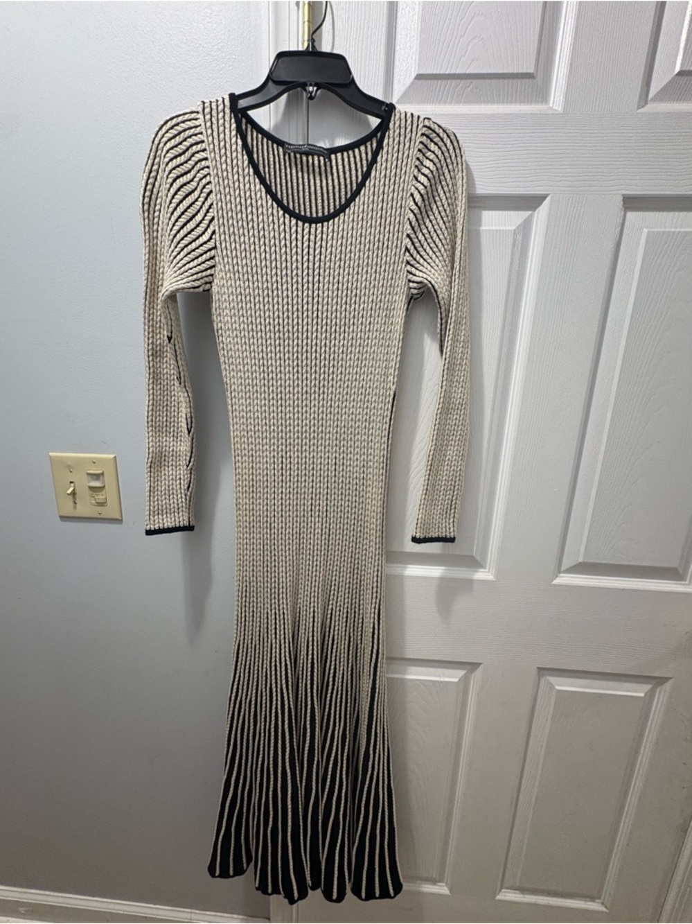 Peruvian Connection Cream/Black Knit Maxi Cotton Dress Size Small